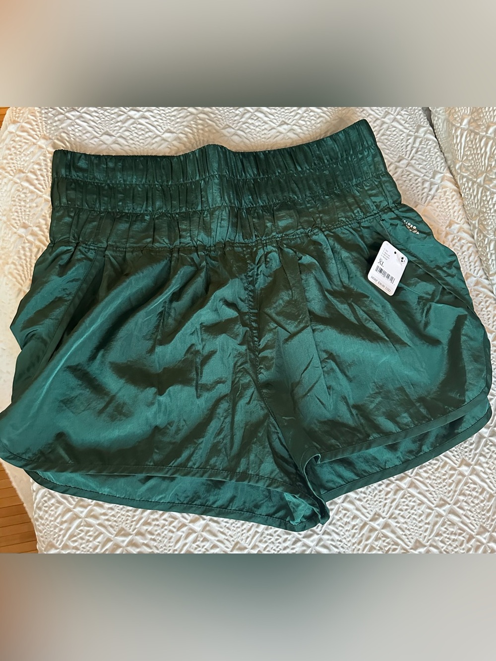 FP Movement by Free People Deep Green Smocked Waist Athletic Shorts - Picture 2 of 12